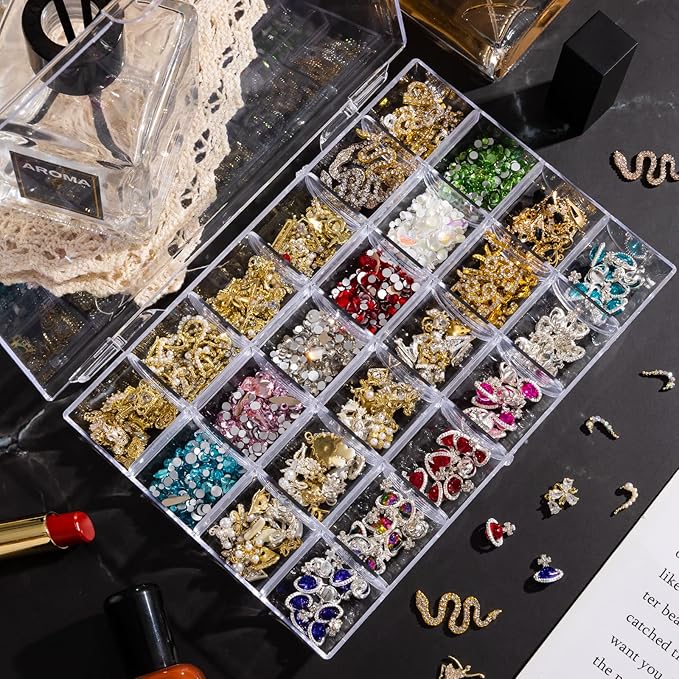 Noverlife 24 Grids Clear Plastic Organizer Box, Storage Container Jewelry Box, Empty Earring Storage Organizer Display Case, Transparent Plastic Nail Art Decorations Container for Bead Rings Earrings