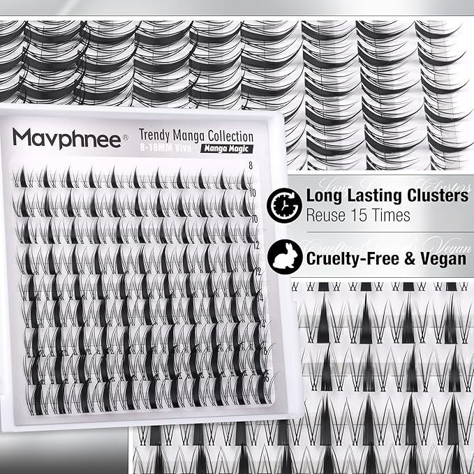 Viva Lash Clusters Wispy Manga Eyelash Clusters Anime Individual Lashes Spiky Lash Extensions Wet Wispy Cluster Lashes Natural Cluster Eyelash Extensions (CC Curve, 8-16MM. 99Pcs)