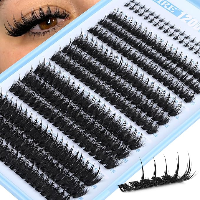 Lash Clusters Kit Manga Lashes Clusters Spiky 120D Eyelash Clusters Kit with Bottom Lashes 12-18MM Wispy Lash Extension Kit with Lash Bond and Seal Eyelash Extension Kit DIY at Home by JIMIRE