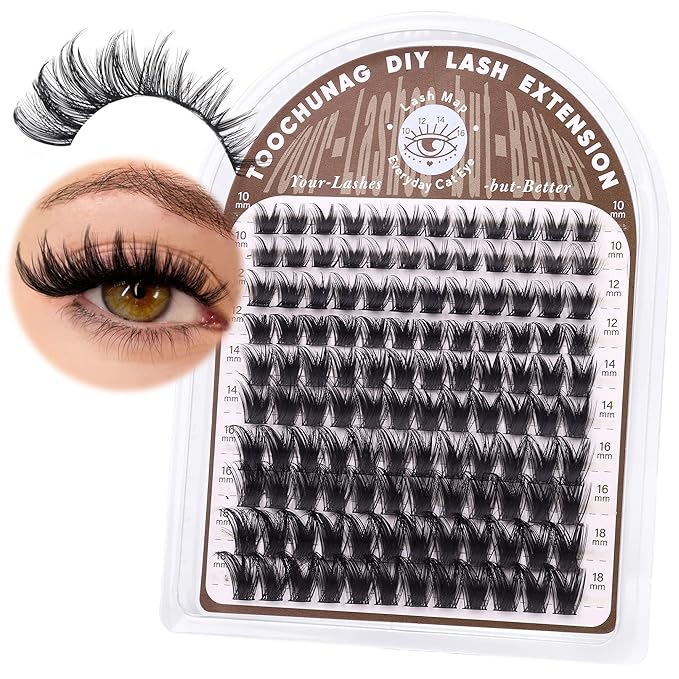 TOOCHUNAG Wispy Lash Clusters D Curly Eyelash Clusters 120pcs Volume Cluster Eyelash Extensions 10-18MM DIY Individual Lashes Extension Thin Band Soft False Eyelashes Clusters