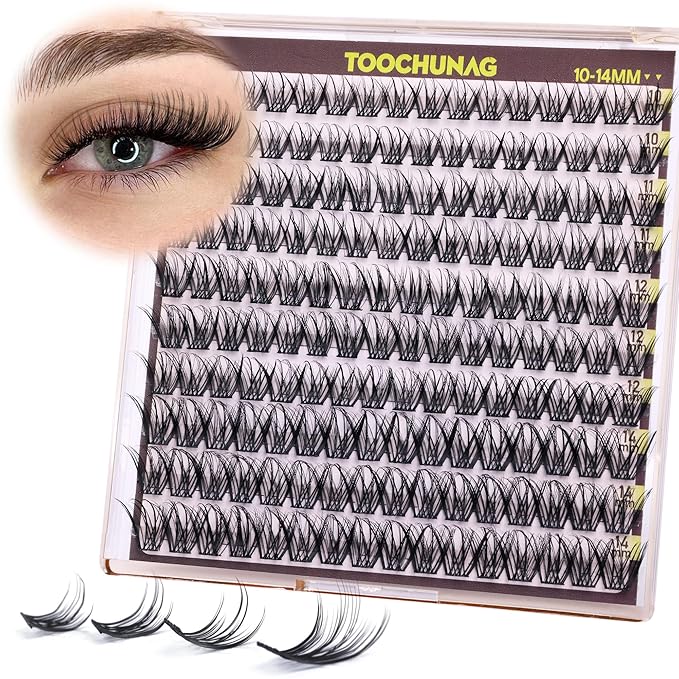 TOOCHUNAG Lash Clusters Wispy Fairy Eyelash Clusters 10-14mm 160pcs Natural Cluster Eyelash Extensions Curly Cluster Lashes Thin Band False Eyelashes Clusters DIY Individual Lash Extension