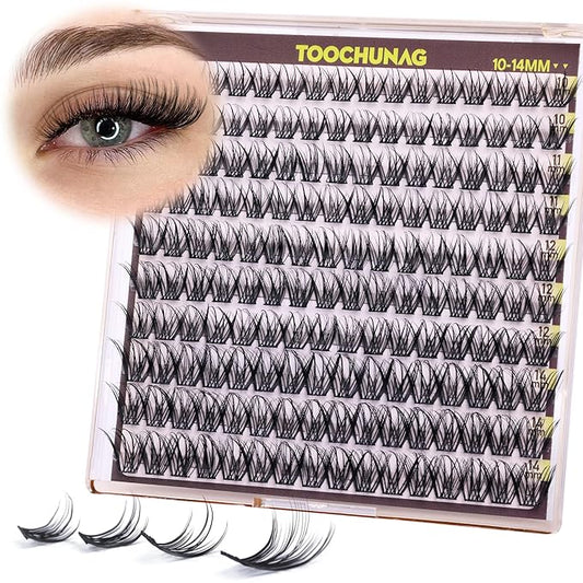 TOOCHUNAG Lash Clusters Wispy Fairy Eyelash Clusters 10-14mm 160pcs Natural Cluster Eyelash Extensions Curly Cluster Lashes Thin Band False Eyelashes Clusters DIY Individual Lash Extension