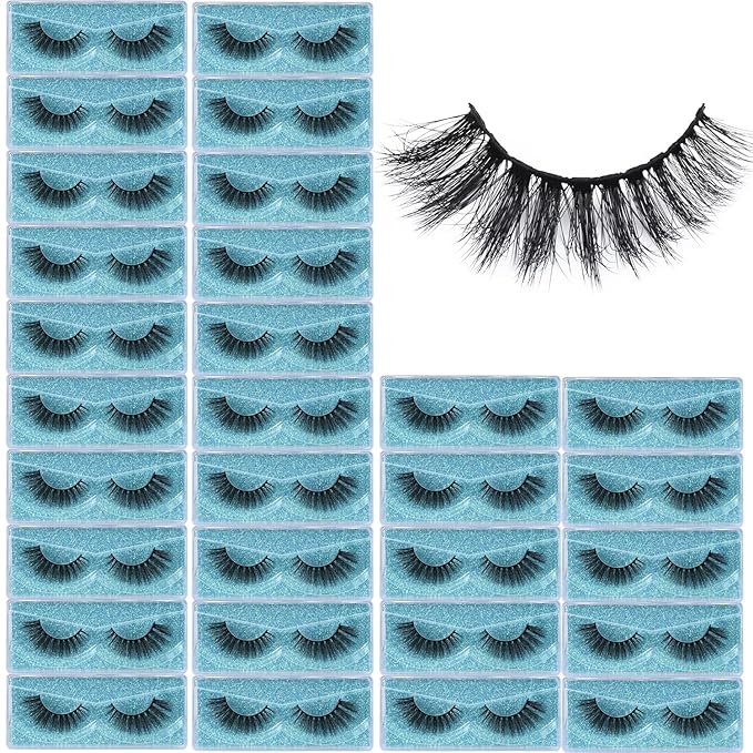 Lashes Mink Bulk 30 Pair Wholesale Lashes 5D Fluffy Eyelashes Wholesale Faux Mink Eyelashes Natural Medium Length Fake Lash with Portable Pack (Wispy Flare 30 Pairs)