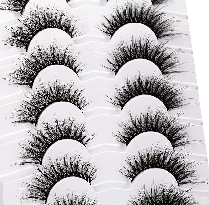 Pooplunch False Eyelashes Natural Fluttery Lashes Wispy 8D Volume Cat Eye Crossed Fake Eyelashes Faux Mink Lashes Strips 7 Pairs Pack
