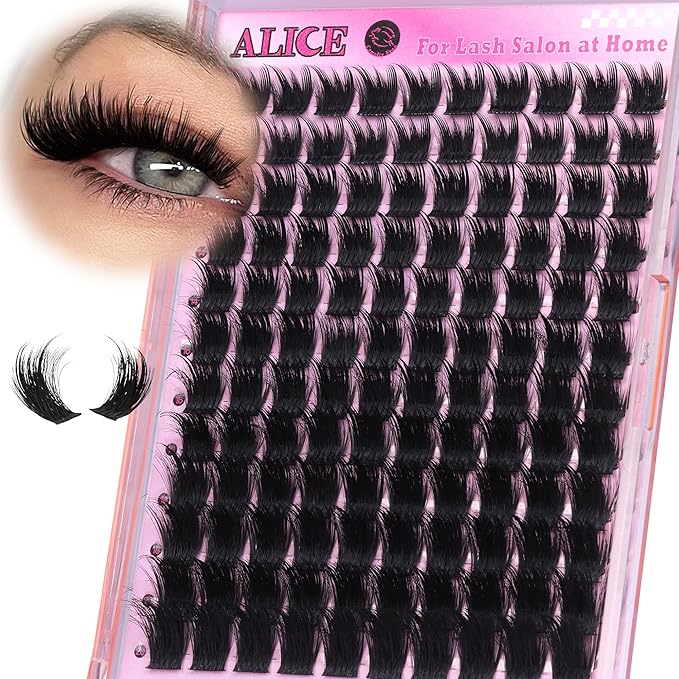 ALICE Lash Clusters Thick Volume Eyelash Clusters with Spikes Wispy Cluster Eyelash Extensions 12-20mm Fluffier Dramatic Individual Lashes Thin Band Lash Extensions Salon DIY at Home