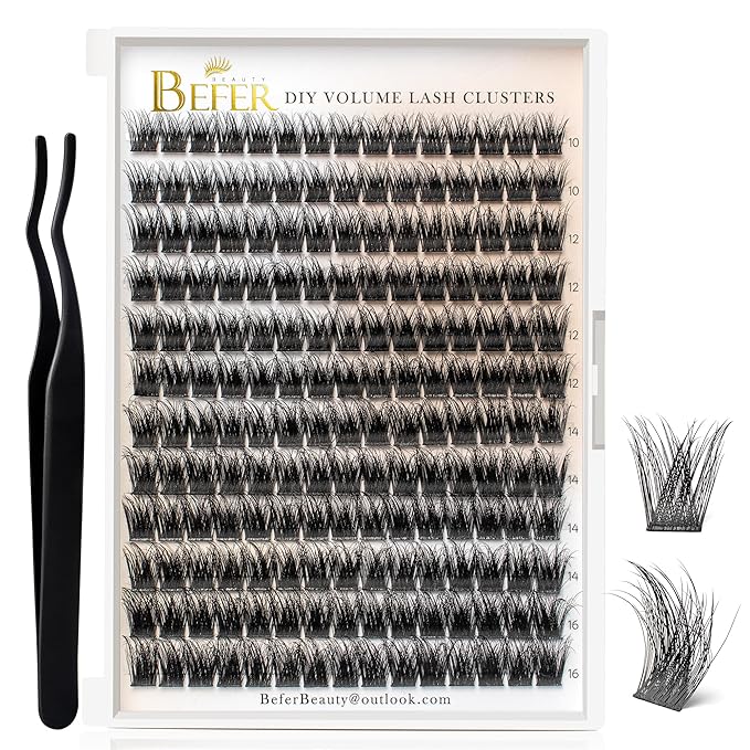 BEFER Lash Clusters, 180 Pcs D Curl Eyelash Clusters Volume Individual Lashes Extensions 10-16MM Wispy Eyelash with Tweezers DIY At Home(FD09,Enigma)