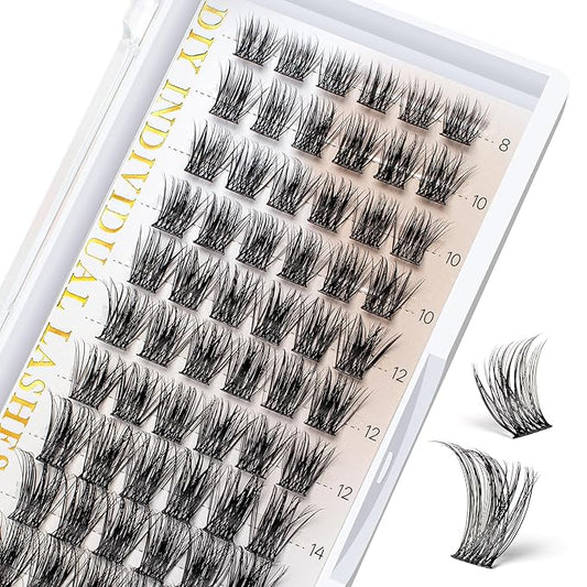 BEFER Lash Clusters, 72 Pcs D Curl Eyelash Super Fluffy Lightweight Individual Lashes 8-16MM Cluster Eyelash Extensions DIY At Home(Serenity,FD27)