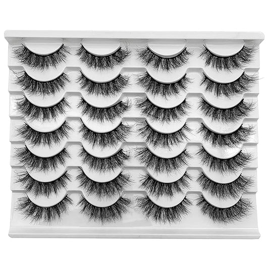 False Eyelashes Fluffy Faux Mink Lashes, Yasnai Natural Eyelashes，14 Pairs Pack 9D Wispy Cat Eye Fake Lashes