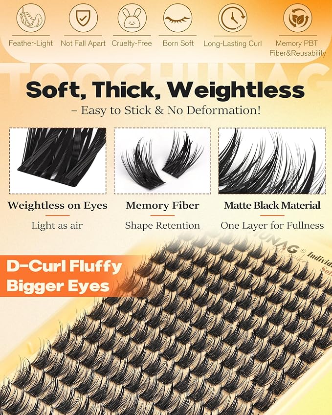 Spiky Manga Lash Clusters 180pcs D Curly Cluster Eyelash Extensions 12-20mm Long Eyelash Clusters Anime Lashes Clusters Thick Volume False Eyelashes Individual DIY Lash Extension by TOOCHUNAG