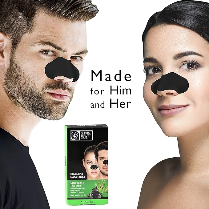 Global Beauty Care 18 Nose Cleansing Strips of Activated Charcoal & Tea Tree Nose Strips For Blackheads Removal Charcoal Blackhead Remover Strips - 18 Ct