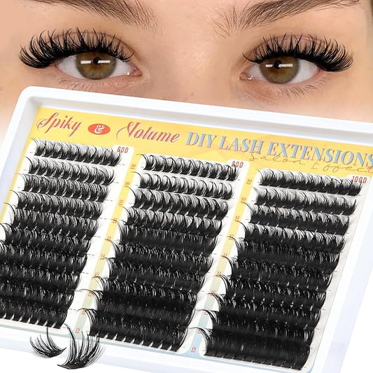 Fyonas Wispy Lash Clusters 60D+80D+100D Spiky Volume Cluster Eyelash Extensions with Spikes 300Pcs D Curl Thick Fluffy Eyelash Clusters 10-18mm DIY Manga Individual Lashes (Cactus Bloom)