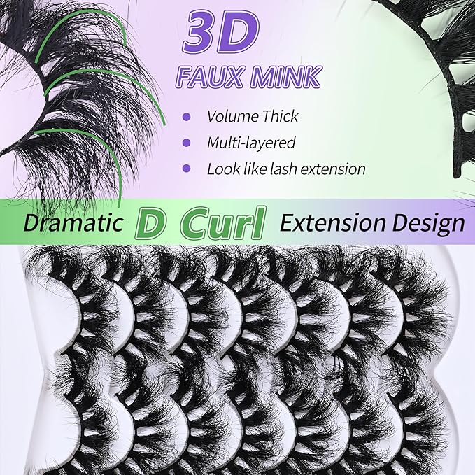 Wispy False Mink Lash Thick Long Lashes False Lashes Mega Look 5D Volume Dramatic 25mm Waterproof Soft Cat Eye Fake Eyelashes Pack by Yaiseiko（14 Pairs）