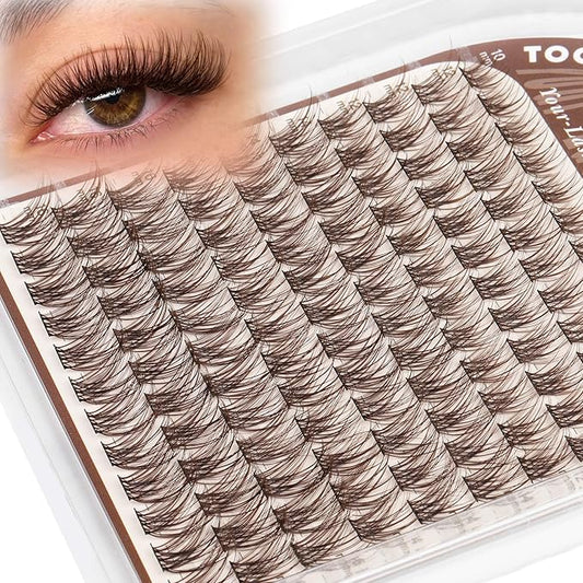 Natural Brown Lash Clusters Wispy Cluster Eyelash Extension C Curl Soft Individual Lashes Natural Look Venus Eyelash Clusters with Thin Band 10-16mm DIY Brown Lashes Extension by TOOCHUNAG