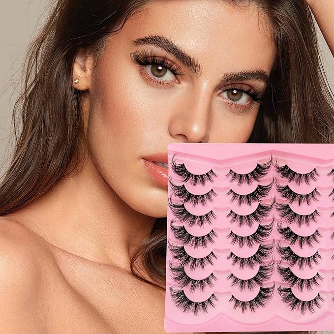 Yasnai Cat Eye Lashes False Eyelashes Volume 18mm Strip Lashes Wispy Fake Lashes Natural Eyelashes Clear Band 14 Pairs Pack 9D