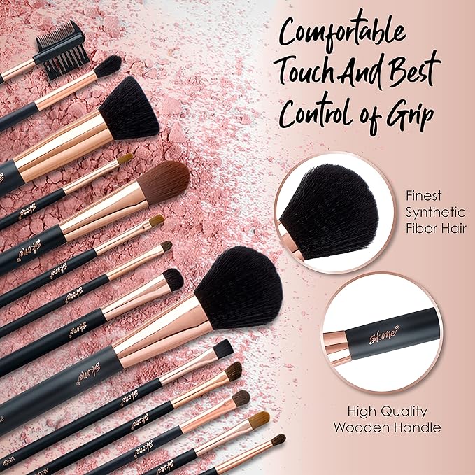 Professional Makeup Brush Set - Skone Luxe Pro Makeup Brushes, 14 pc Set