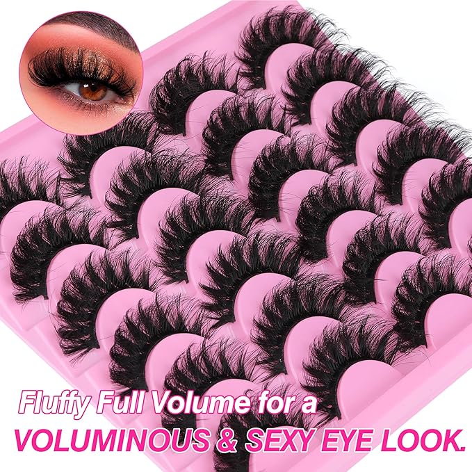 Lashes Russian Strip Mink Lashes 18mm D Curly False Eyelashes 12 Pairs Fluttery Wispy Fake Eyelashes Natural Lash Extension Fox Eye Lashes Pack by Yawamica