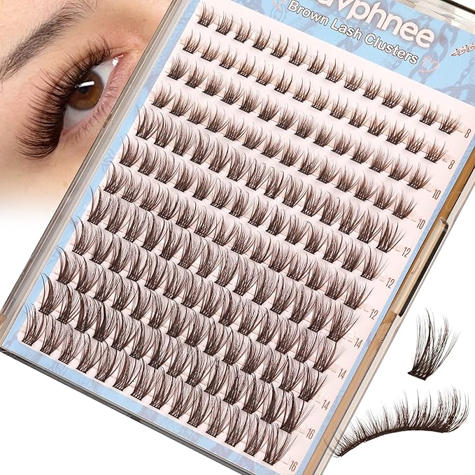 Brown Lash Clusters Natural Cluster Eyelash Extensions Wispy Individual Lashes Extensions Fluffy Eyelash Clusters DIY Cat Eye Doll Eye for Soft Girl Clean Girl Daily Wear (CC-Curly, 168Pcs, 8-16MM)