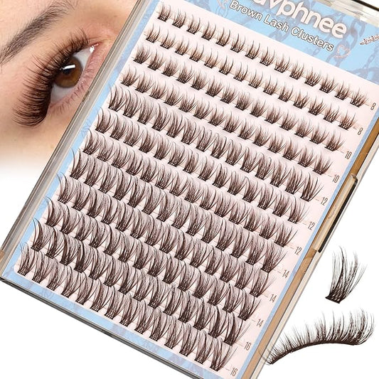 Brown Lash Clusters Natural Cluster Eyelash Extensions Wispy Individual Lashes Extensions Fluffy Eyelash Clusters DIY Cat Eye Doll Eye for Soft Girl Clean Girl Daily Wear (CC-Curly, 168Pcs, 8-16MM)