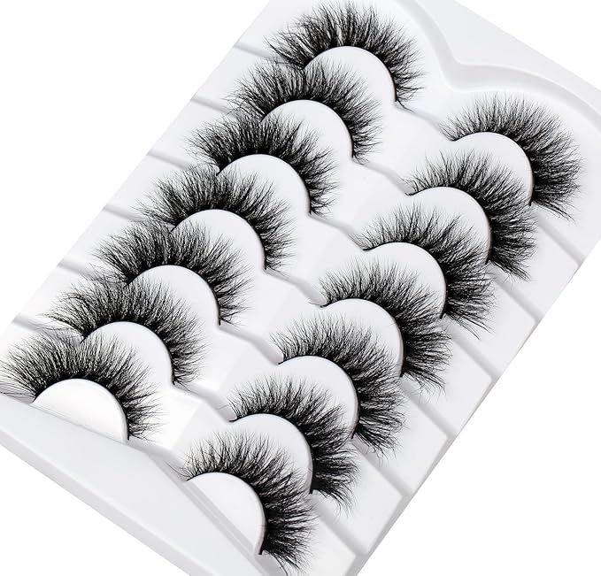 Pooplunch Cat Eye Look Natural Extensions Volume False Eyelashes 16MM Wispy Fluttery Faux Mink Lash 8D Fake Eyelashes Strips 7 Pairs Pack