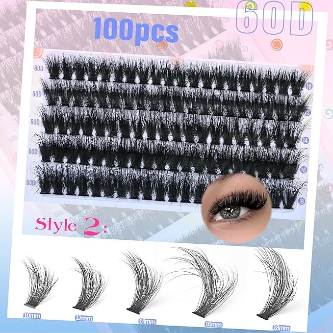 Wispy Lash Clusters 50D+60D+80D Eyelash Clusters C Curly Cluster Lashes Natural Individual Lashes 300Pcs Eyelash Extensions 10-18MM Matte Black DIY Lash Extension by Befacl