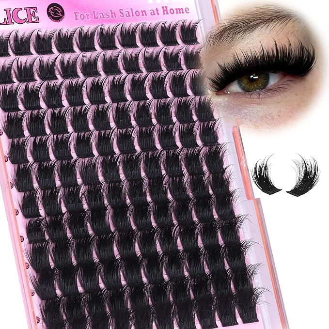ALICE Lash Clusters Thick Volume Eyelash Clusters with Spikes Wispy Cluster Eyelash Extensions 12-20mm Fluffier Dramatic Individual Lashes Thin Band Lash Extensions Salon DIY at Home