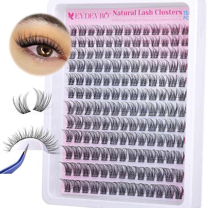 EYDEVRO Natural Lash Clusters Wispy Eyelash Clusters 10-16mm Cluster Eyelash Extensions Individual Lashes DIY Lash Extensions at Home Soft Reusable Cluster Lashes