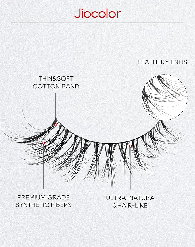 Jiocolor Fox Eye Lashes Natural Look Spiky False Eyelashes Cat Eye Eyelashes Wispy Soft Fake Mink Lashes Pack 7 Pairs (9MM-15MM)