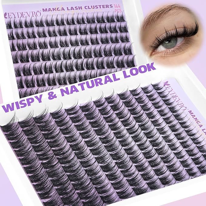 EYDEVRO Manga Lash Clusters Kit Wispy Natural Cluster Eyelash Extensions 10-16mm Fairy Eyelash Clusters Kit Lash Extension Kit Soft Thin Band Individual Lashes Lash Bond and Seal Lash Tweezers Brushes