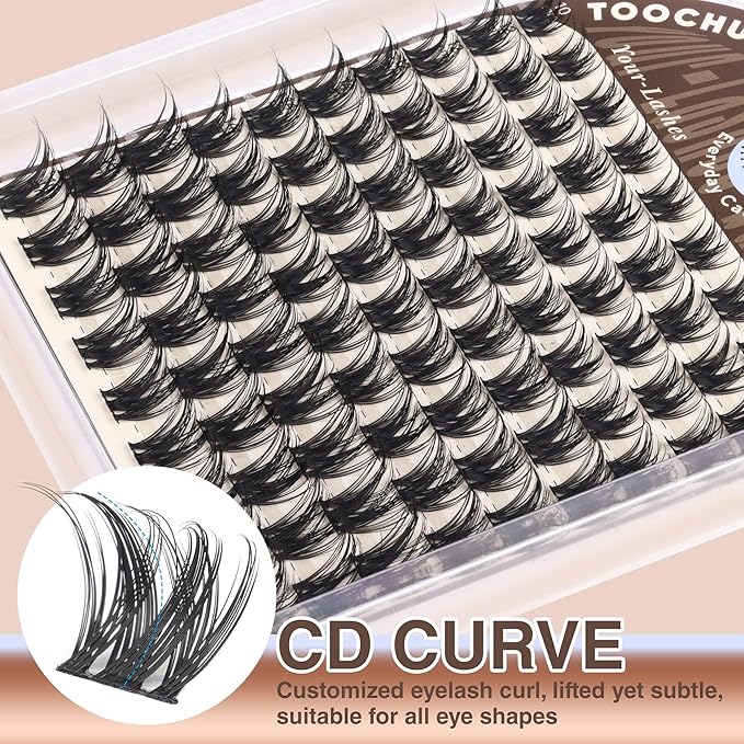 Wispy Lash Clusters Natural Cluster Eyelash Extensions D Curly Individual Lashes Volume False Eyelash Clusters 10-16mm Soft Lashes Clusters with Thin Band DIY Lash Extension at Home by TOOCHUNAG