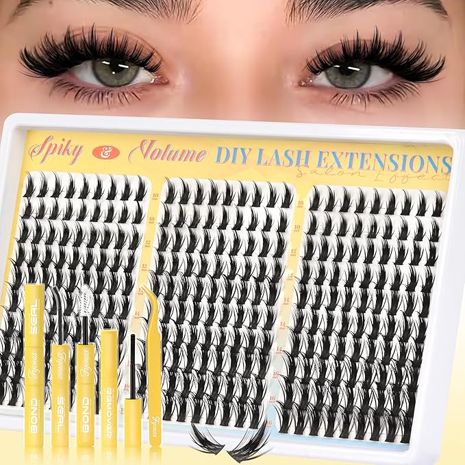Fyonas Manga Lash Clusters Kit Spiky Anime Cluster Eyelash Extensions 270Pcs D Curl Volume Fluffy Eyelash Clusters 10-16mm DIY Fairy Wispy Individual Lashes Kit Natural Look (Crystal Spire Kit)