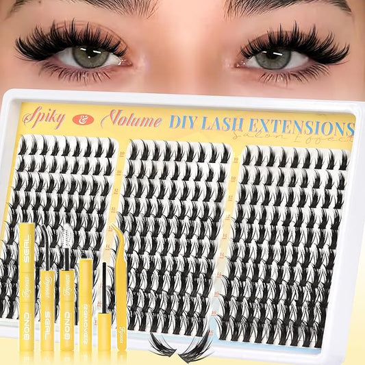 Fyonas Manga Lash Clusters Kit Spiky Anime Cluster Eyelash Extensions 270Pcs D Curl Volume Fluffy Eyelash Clusters 10-16mm DIY Fairy Wispy Individual Lashes Kit Natural Look (Crystal Spire Kit)