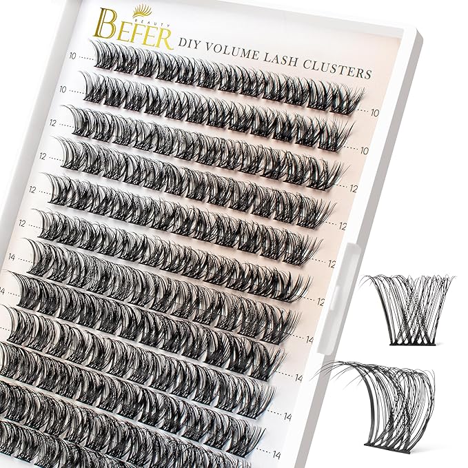 BEFER Lash Clusters, 144 Pcs D Curl Eyelash Clusters Volume Individual Lashes Extensions 10-16MM Fluffy Cluster Eyelash Wispy Cluster Lashes DIY At Home(Radiance,FD03)