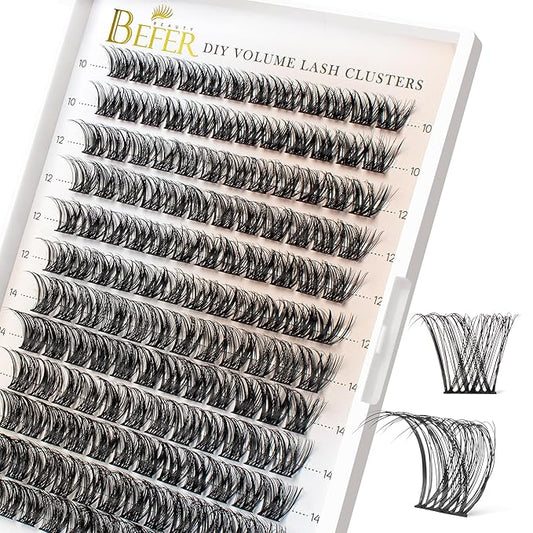 BEFER Lash Clusters, 144 Pcs D Curl Eyelash Clusters Volume Individual Lashes Extensions 10-16MM Fluffy Cluster Eyelash Wispy Cluster Lashes DIY At Home(Radiance,FD03)