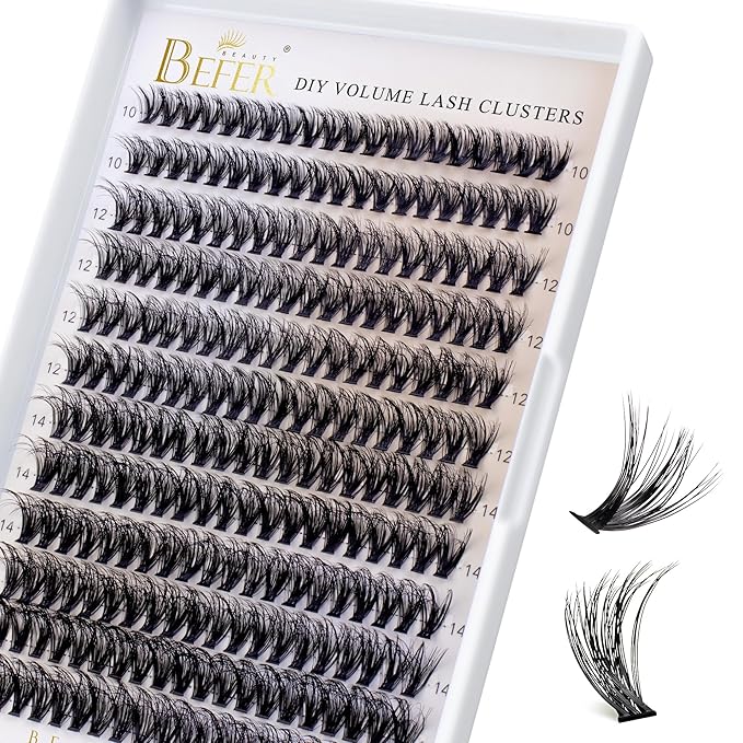 BEFER Lash Clusters, 240 Pcs D Curl Eyelash Clusters Volume Individual Lashes Extensions 10-16MM Wispy Eyelash DIY At Home(40P)
