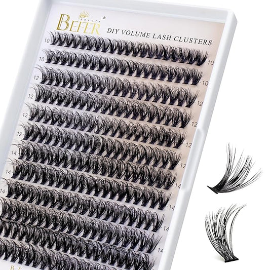 BEFER Lash Clusters, 240 Pcs D Curl Eyelash Clusters Volume Individual Lashes Extensions 10-16MM Wispy Eyelash DIY At Home(40P)