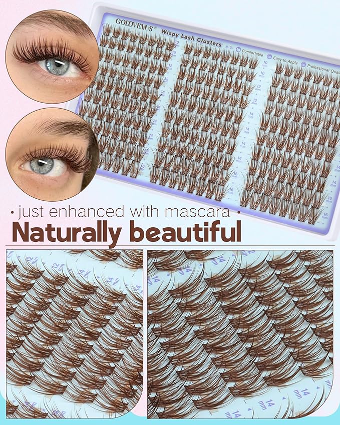 Goddvenus Wispy Lash Clusters Mascara-like Brown Eyelash Clusters Natural Cluster Eyelash Extensions 10-16mm False Eyelashes Individual Lashes C Curl Lash Extension 240pcs