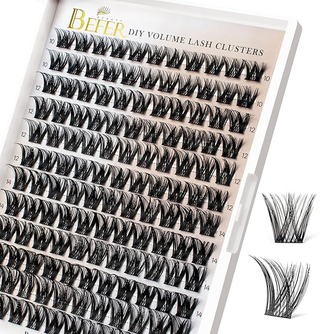 BEFER Lash Clusters, 132 Pcs D Curl Eyelash Clusters Volume Individual Lashes Extensions 10-16MM Fluffy Cluster Eyelash Wispy Cluster Lashes DIY At Home(FD806)