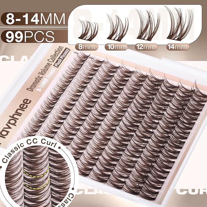 Flaunt Lash Clusters Brown Eyelash Clusters 8-14MM Short Wispy Clutser Eyelash Extensions Natural Individual Lashes Extensions CC Curve Lashes Clusters Dark Brown Cluster Lashes 99 Pcs DIY Lash Pack