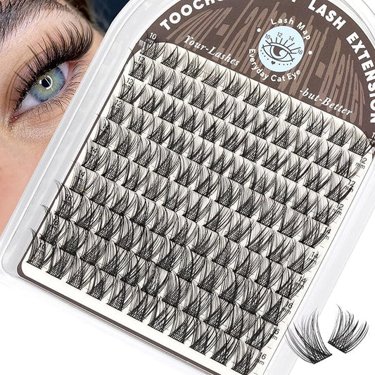 TOOCHUNAG Lash Clusters Natural Wispy Eyelash Clusters C Curly DIY Eyelashes Extensions 10-16MM Pestañas Postizas Naturales Thin Band Individual Cluster Lashes