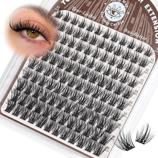 TOOCHUNAG Spiky Lash Clusters Wispy Eyelash Clusters Volume DIY Eyelash Extension C Curly Fairy Lashes Individual Soft False Eyelashes Clusters