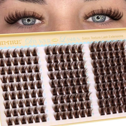 JIMIRE Manga Brown Lash Clusters Wispy Fairy Brown Eyelash Clusters with Spikes 14-18MM Fluffy Cluster Eyelash Extensions Easy to Apply DIY Dark Brown Individual Lashes Extension at Home