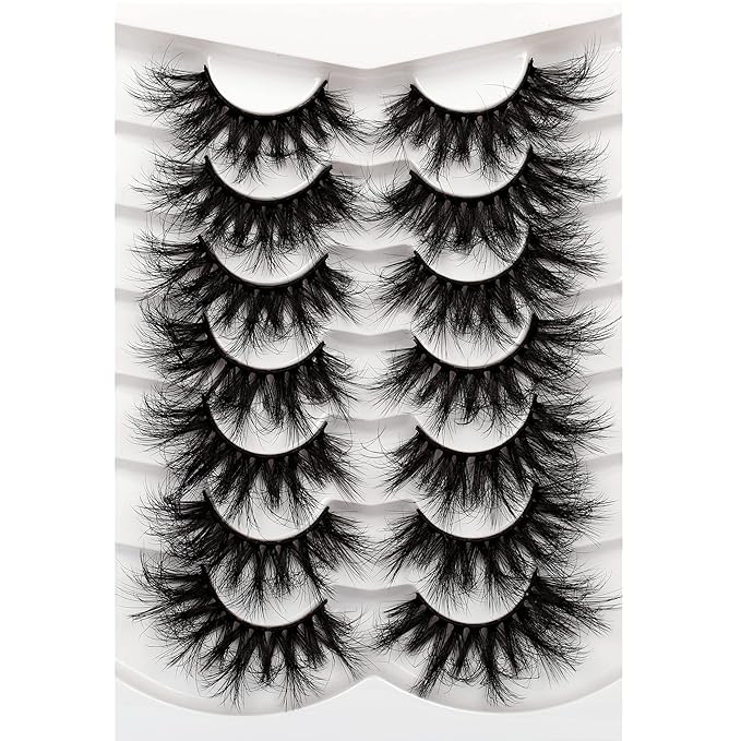 Pooplunch Cat Eye Faux Mink Lashes 25MM False Eyelashes Dramatic 8D Volume Thick Long Fake Eye Lashes Strips 7 Pairs Pack