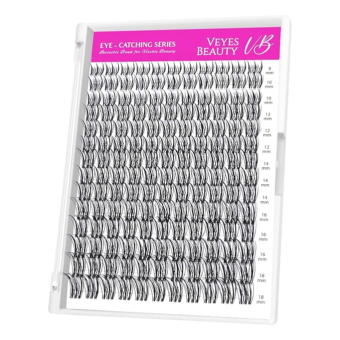 VEYESBEAUTY Lash Clusters Individual Eyelash Extensions Thin & Invisible Band DIY False Eyelashes for Self-application Eye-Catching Series Wispy Lash Tray, Flutter 8-18mm Mixed Length