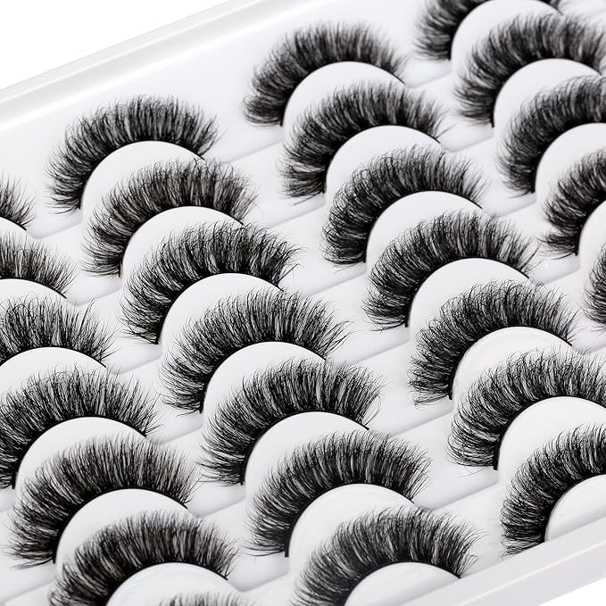Pooplunch False Eyelashes Cat Eye Lash Volume Natural Crossed Faux Mink Wispy Fake Eyelash Strips Lashes 14 Pairs Pack