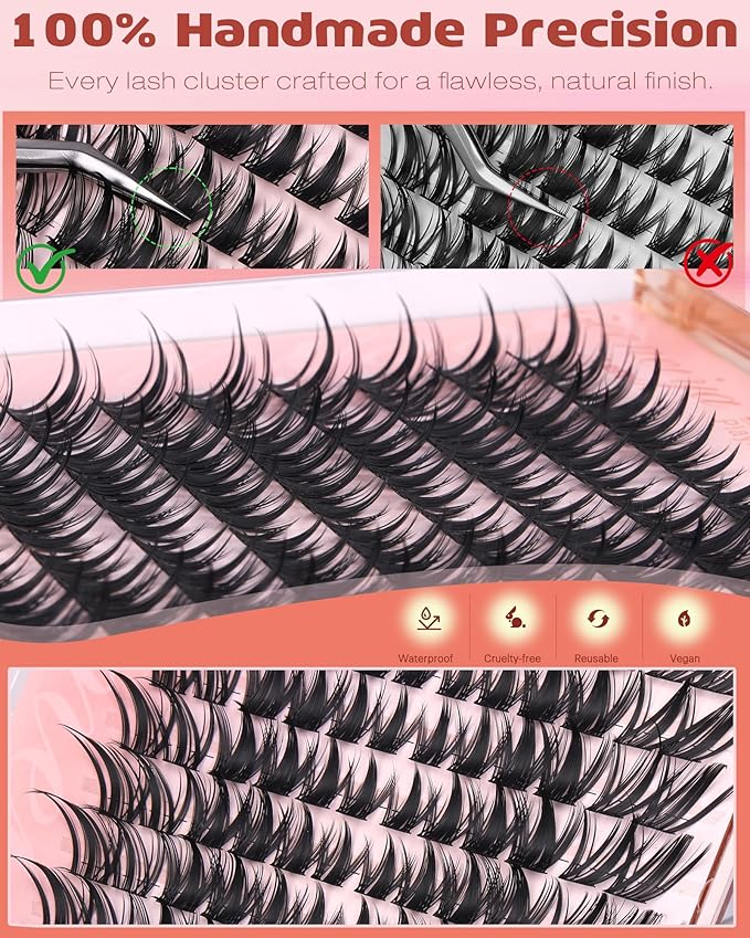 Geeneiya Manga Lash Clusters Wispy Cat Eye Lash Clusters 11–19mm Fox Eye Cluster Eyelash Extensions Left & Right DIY Lash Extension C Curl Eyelash Clusters Pre Mapped Cluster Lashes Wet Look