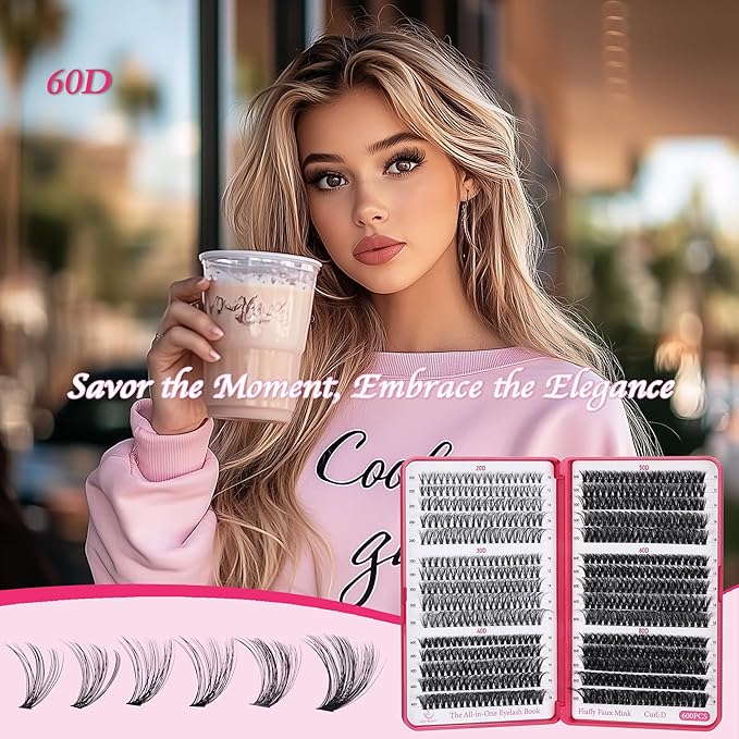 Lash Clusters 600PCS Lash Clusters Kit 20D30D40D50D60D80D Wispy Lashes D Curl Eyelash Clusters Natural DIY Eyelash Extensions Kit for Beginners 10-18MM