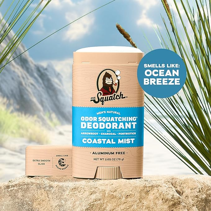 Dr. Squatch Natural Men’s Deodorant – Aluminum Free Natural Deodorant Men with Charcoal & Postbiotics for 72-Hour Odor Protection – Sierra Storm + Sandalwood Summit, 2.65oz Stick (2-Pack)