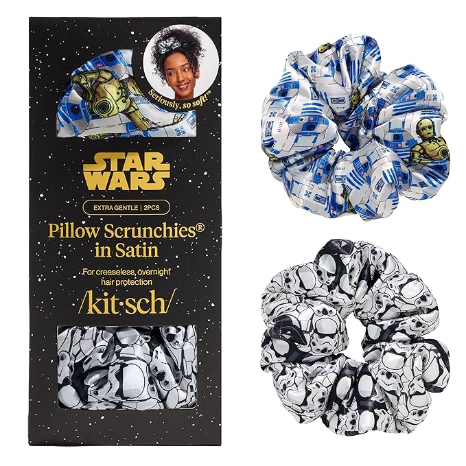 Kitsch x Star Wars R2-D2 & Stormtrooper Scrunchies for Women- Softer Than Silk Scrunchie, No Crease Hair Ties, Perfect For Day And Night Creaseless Hair Accessories | Ideal Gifts for Women - 2pcs