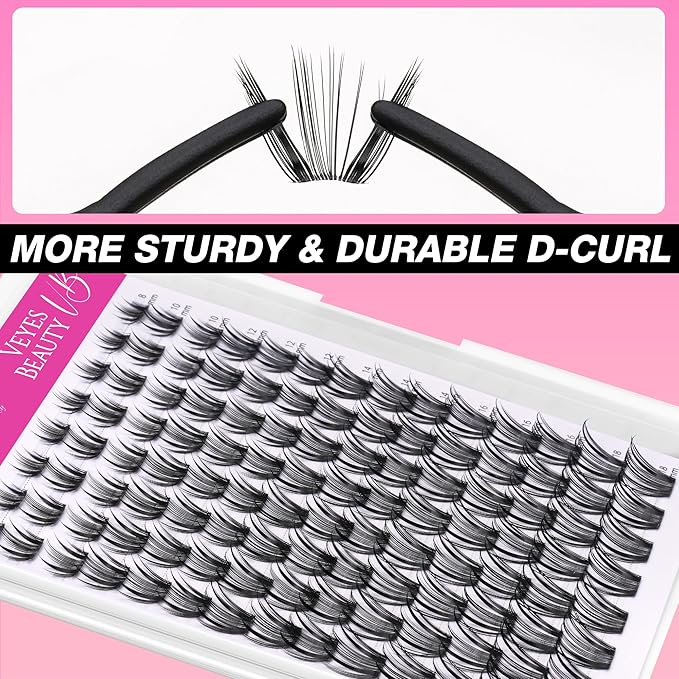 VEYESBEAUTY Crown Lash Clusters Kit Individual Lash Extensions Eye-Catching Series DIY Dramatic Eyelash Wispy Faux Mink Lash Mixed Length Tray with Bond & Seal, Applicator at Home