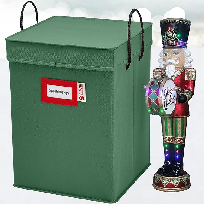 Christmas Nutcracker Collectible Storage Box - Stores Up to 16" Tall Nutcrackers, Ornaments & More - Holiday Decor Organizer with Adjustable Dividers